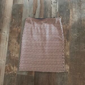 Ann Taylor Pink Navy Geometric Diamond Print Pencil Skirt Size 12 Knee Length